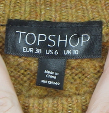 Topshop Women Mustard Cable-Knit Wool Blend Jumper UK 10