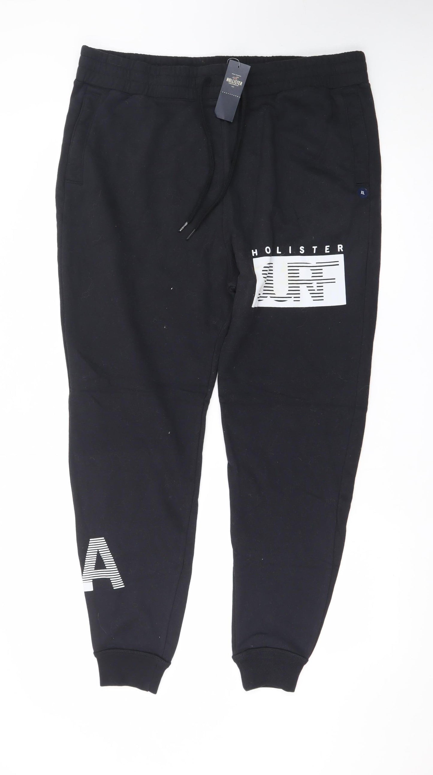 Hollister Men’s Black XL Jogger Sweatpants with Logo Print