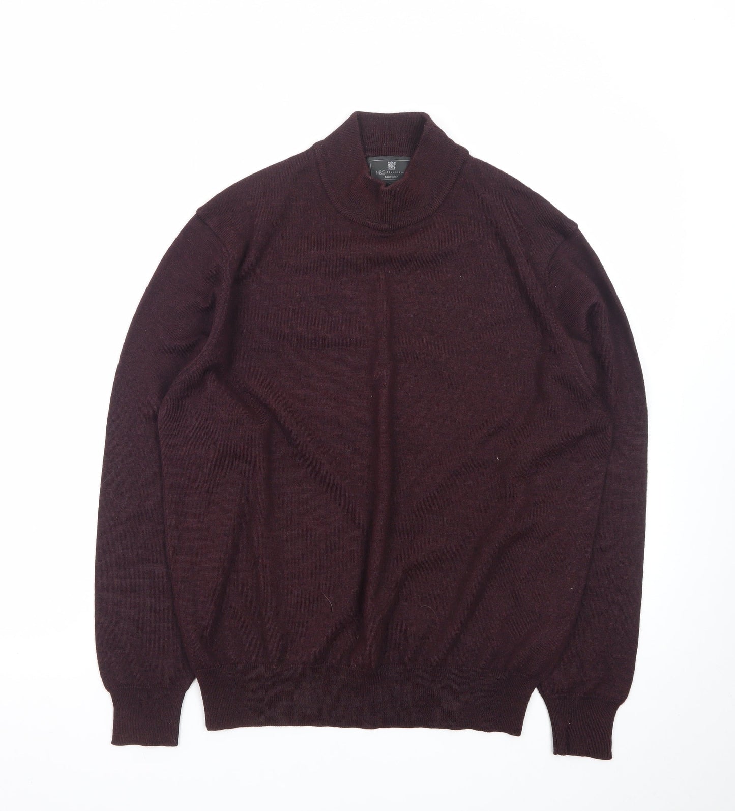 Marks and Spencer Men’s Brown Wool Blend Roll Neck Jumper Size L
