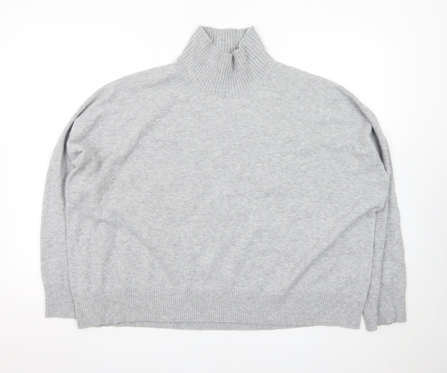 French Connection Women Grey Roll Neck Jumper M Knit Wool Blend