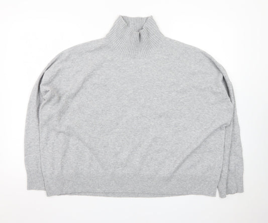 French Connection Women Grey Roll Neck Jumper M Knit Wool Blend