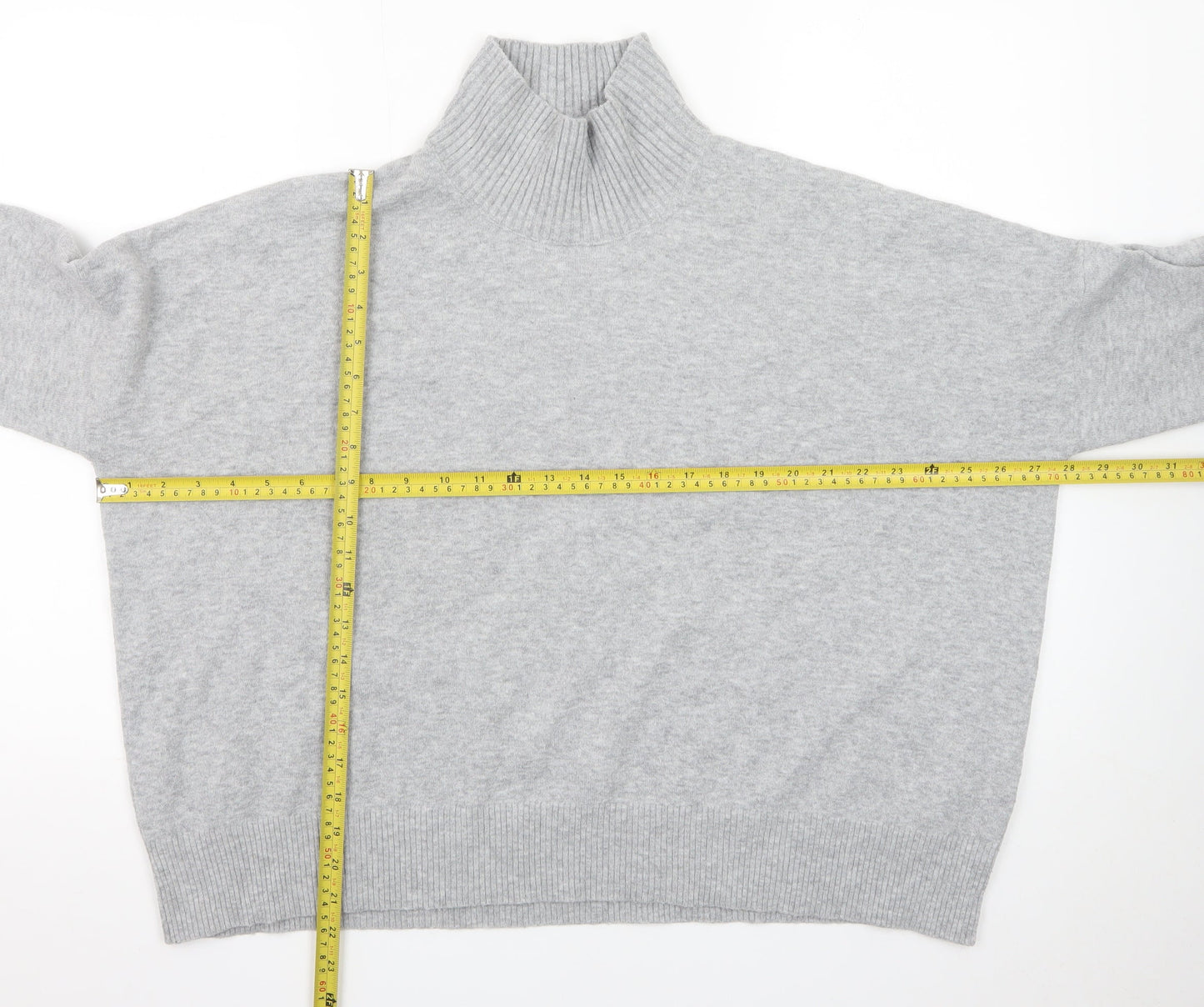 French Connection Women Grey Roll Neck Jumper M Knit Wool Blend
