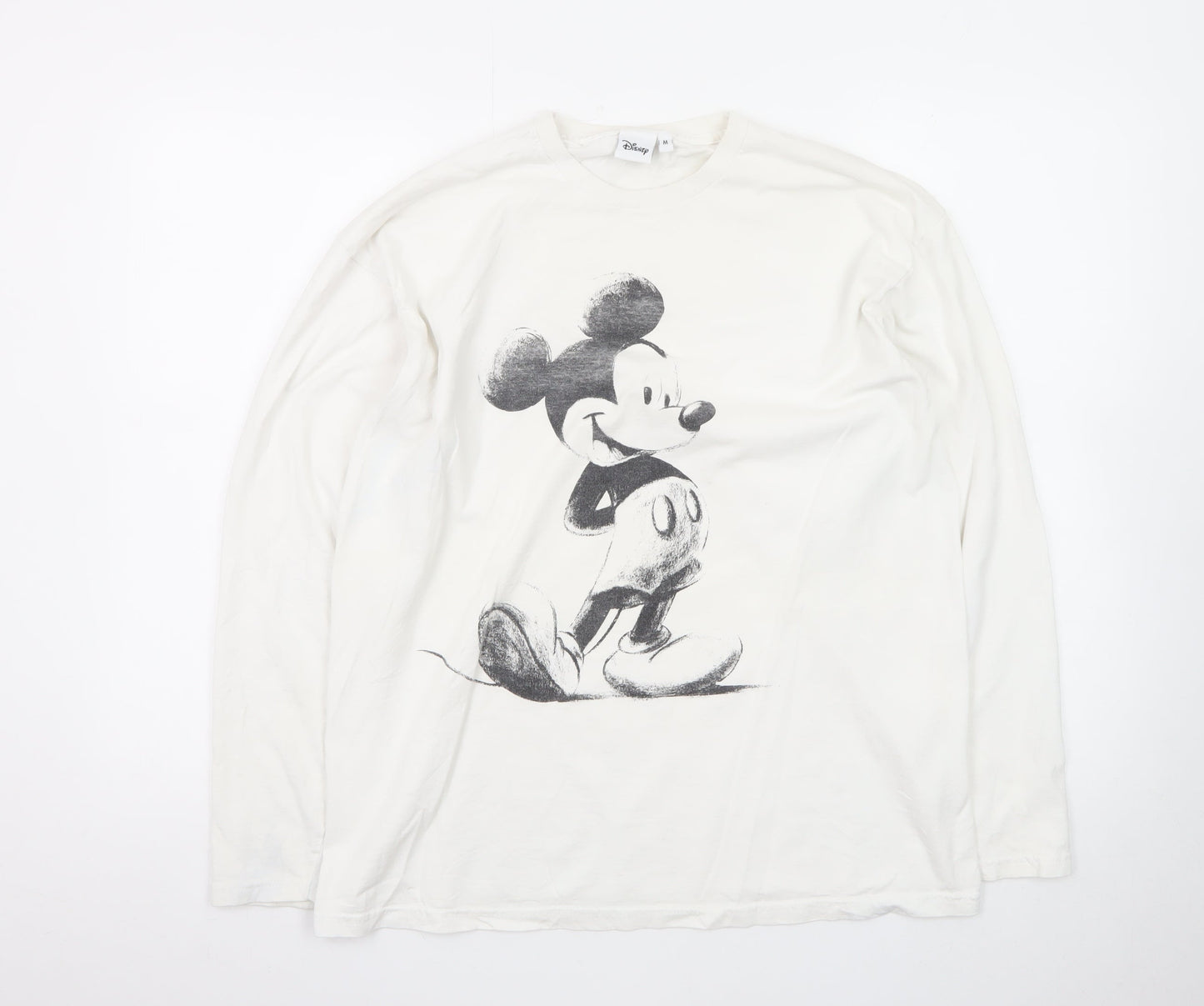 Disney Women’s White Long Sleeve Mickey Mouse Cotton T-Shirt M