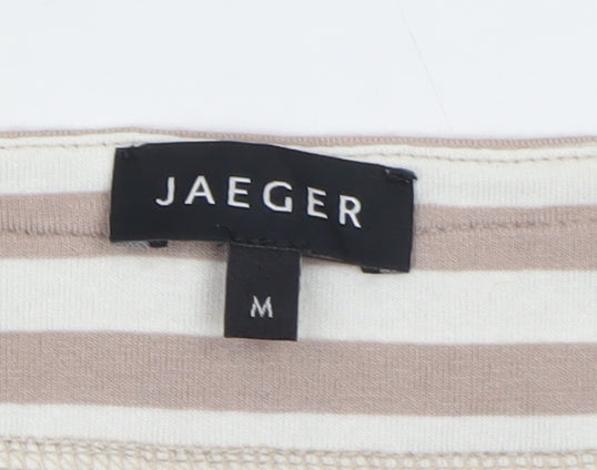 Jaeger Women Beige Striped Cotton Short Sleeve Basic T-Shirt M