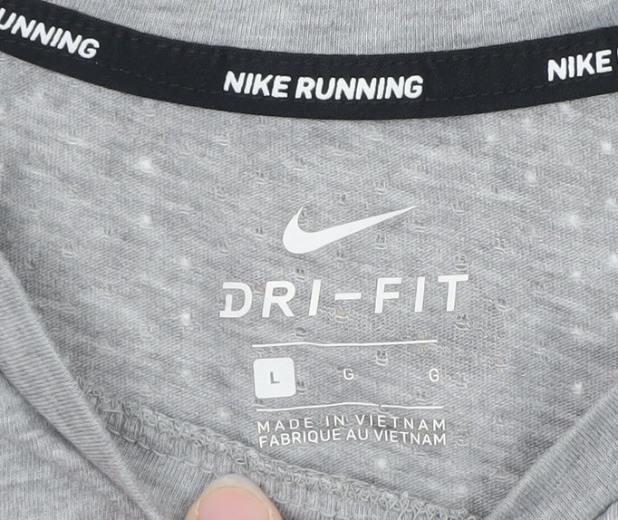 Nike Men's Grey Dri-Fit Running T-Shirt Size L Athletic Fit