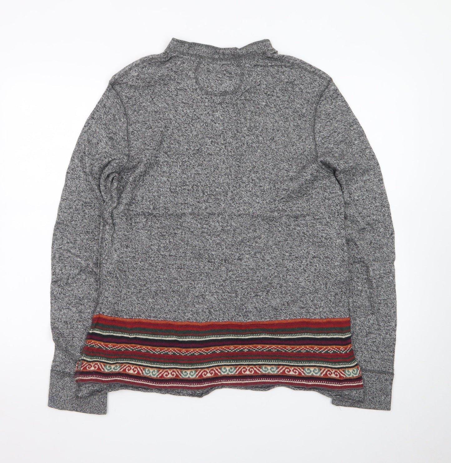 Polo Ralph Lauren Men's Grey Henley Jumper L Aztec Knit Cotton Blend