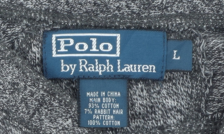 Polo Ralph Lauren Men's Grey Henley Jumper L Aztec Knit Cotton Blend