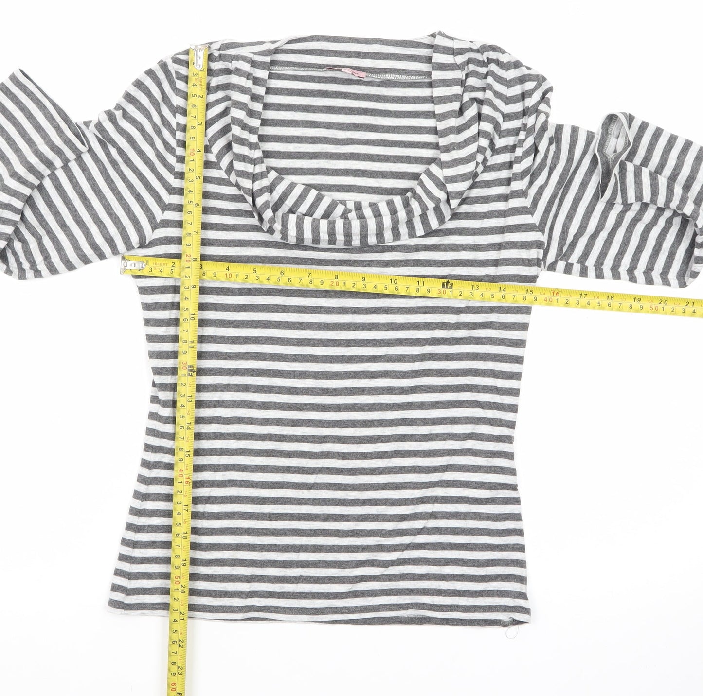 Phase Eight Women’s Grey Striped Cowl Neck Jersey Top Size 12