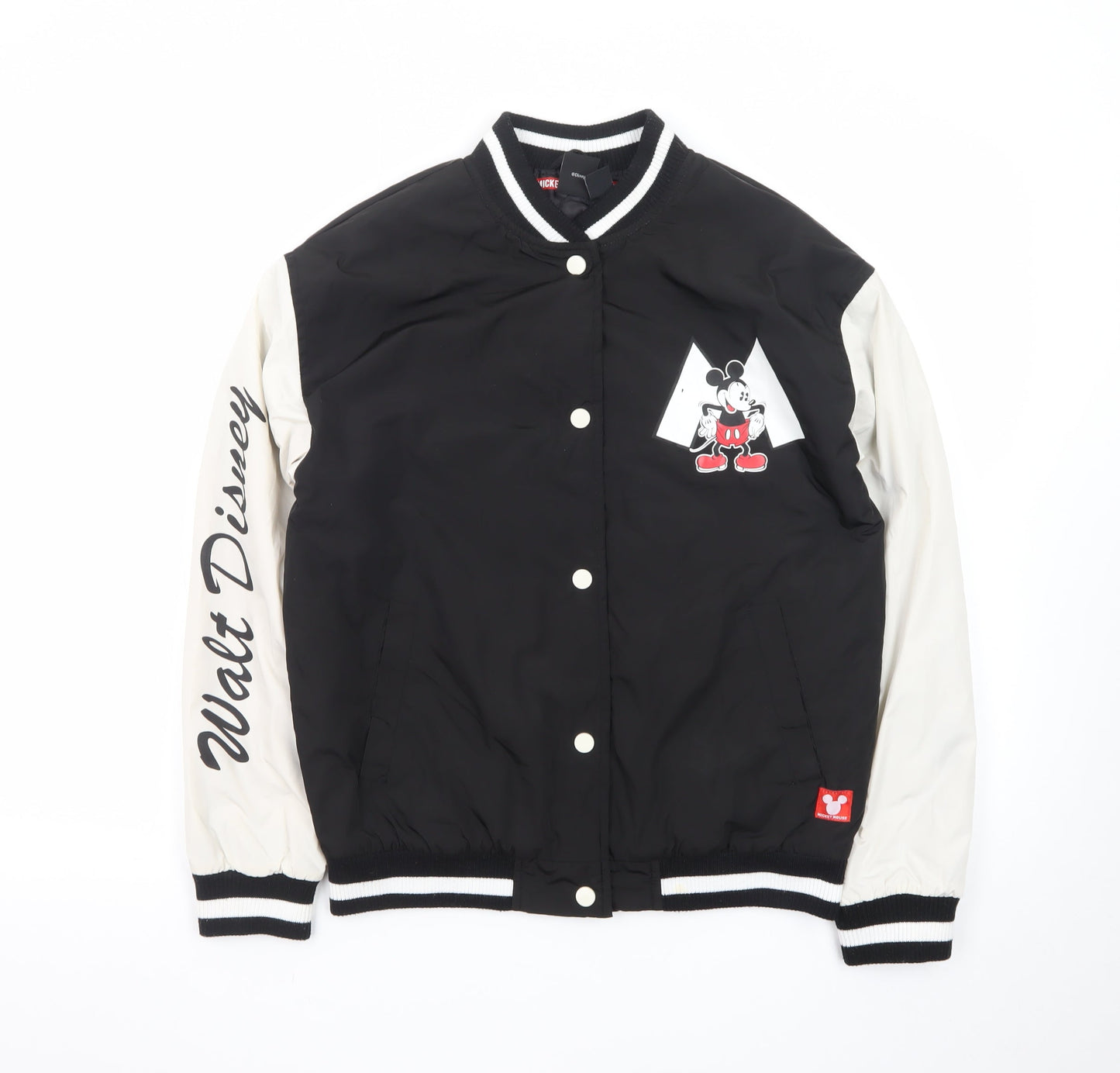 Disney Girls Black Varsity Jacket 12-13 Years Mickey Mouse Lined Bomber