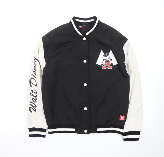 Disney Girls Black Varsity Jacket 12-13 Years Mickey Mouse Lined Bomber