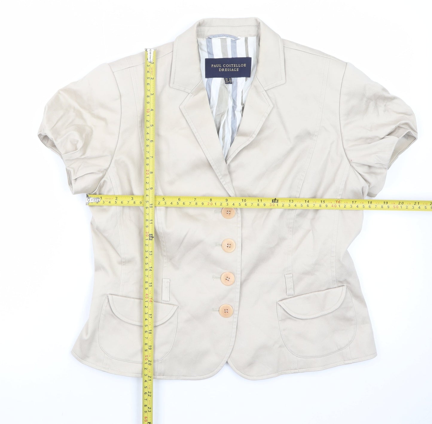 Paul Costelloe Dressage Women's Beige Short Sleeve Suit Jacket UK 12