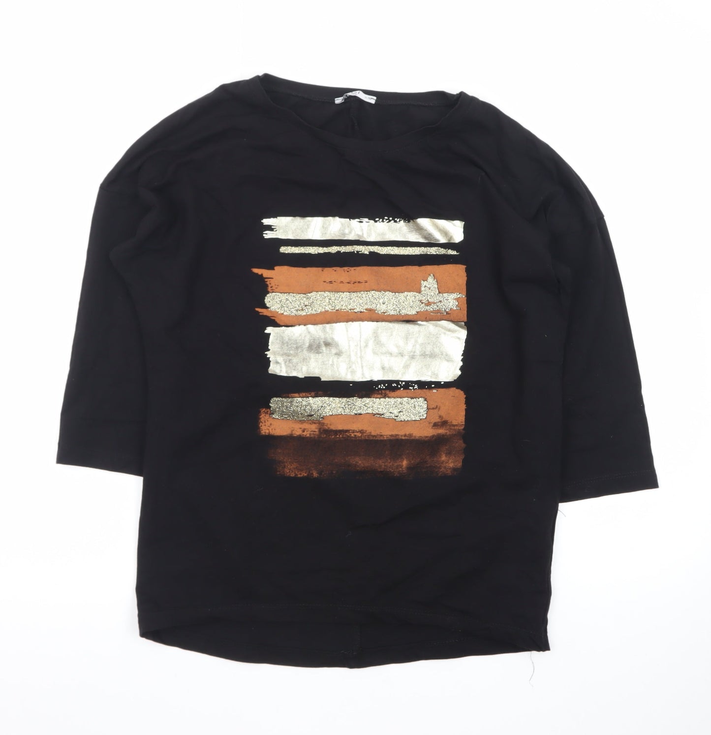 MEGI Collection Women's Black Abstract Print 3/4 Sleeve T-Shirt S