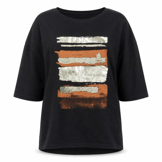 MEGI Collection Women's Black Abstract Print 3/4 Sleeve T-Shirt S