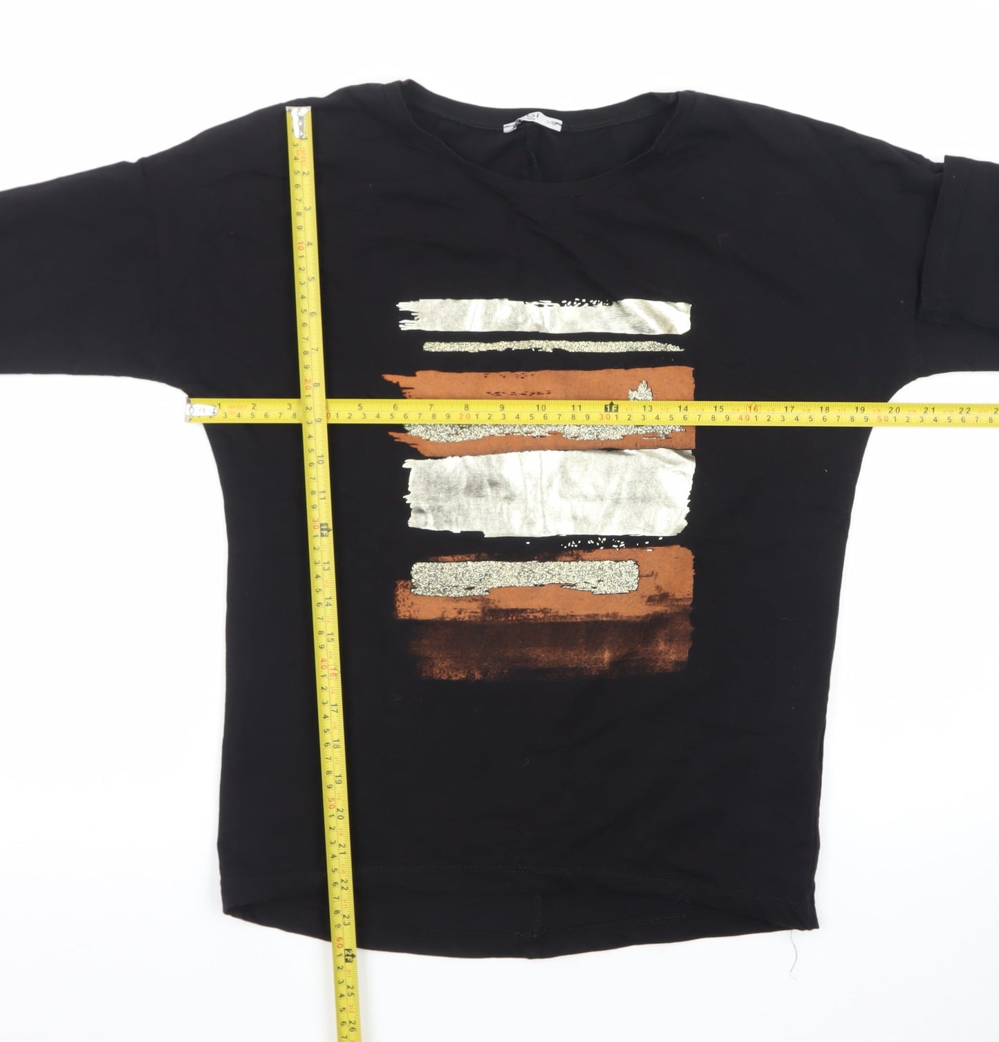 MEGI Collection Women's Black Abstract Print 3/4 Sleeve T-Shirt S