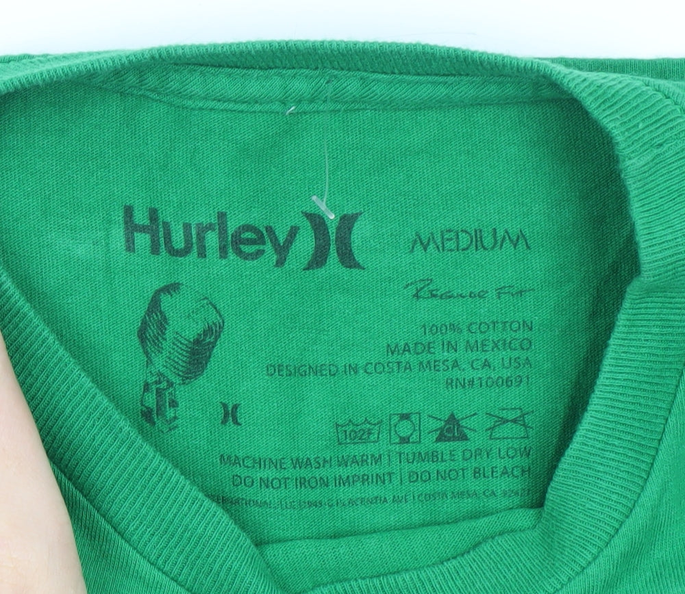 Hurley Men's Green Graphic Print Cotton Short Sleeve T-Shirt M