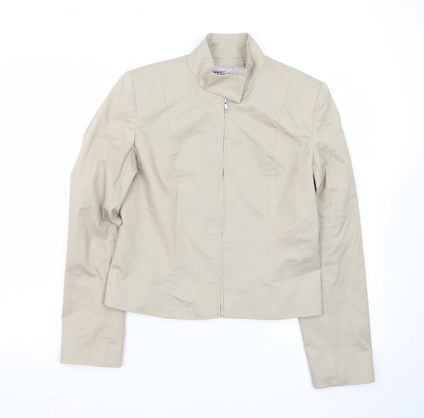 Warehouse Women’s Beige Zip-Up Cotton Blend Short Jacket UK 12