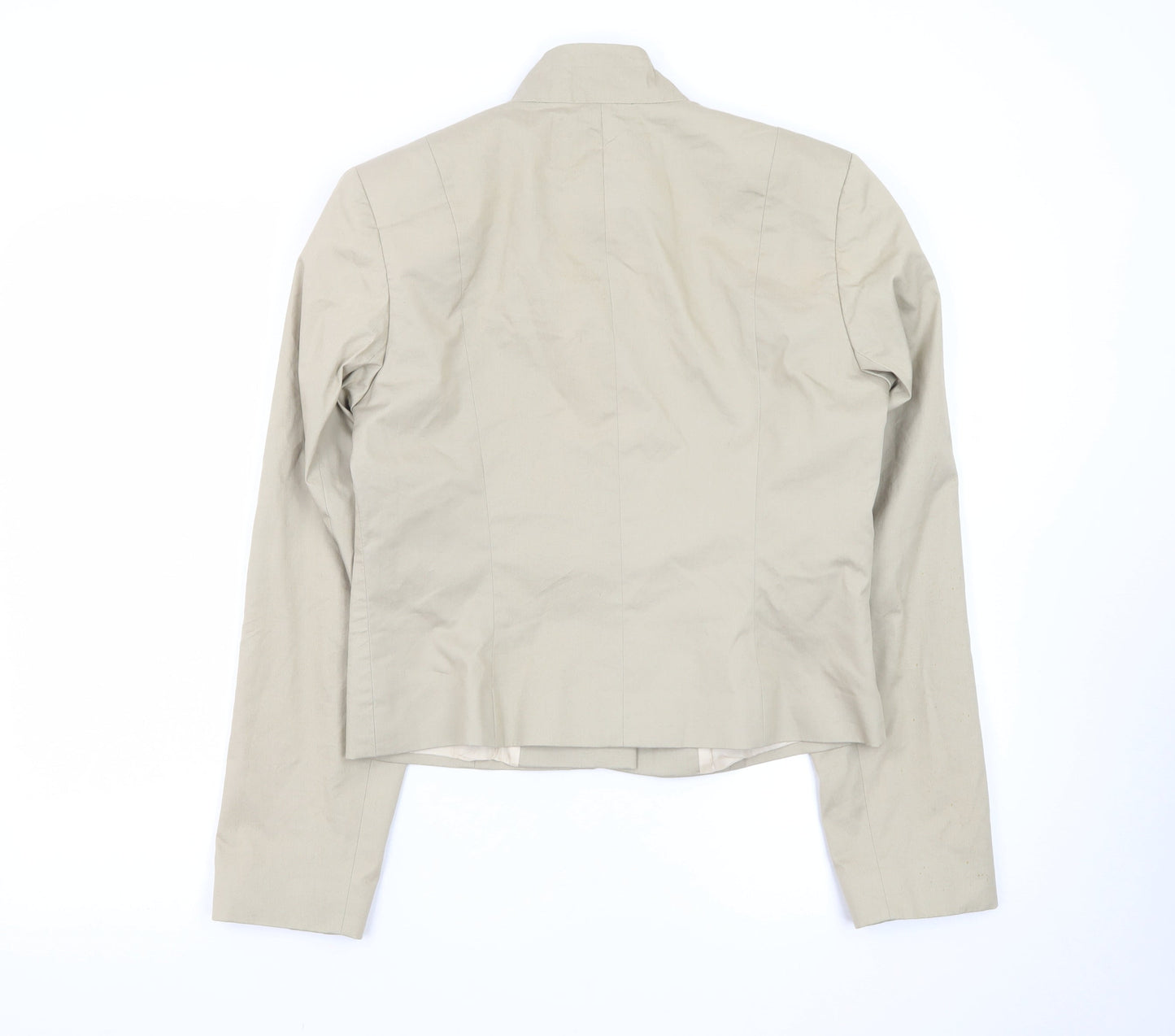 Warehouse Women’s Beige Zip-Up Cotton Blend Short Jacket UK 12