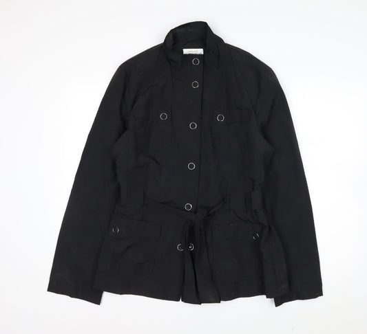 BHS Womens Black Military Style Belted Jacket Size 16