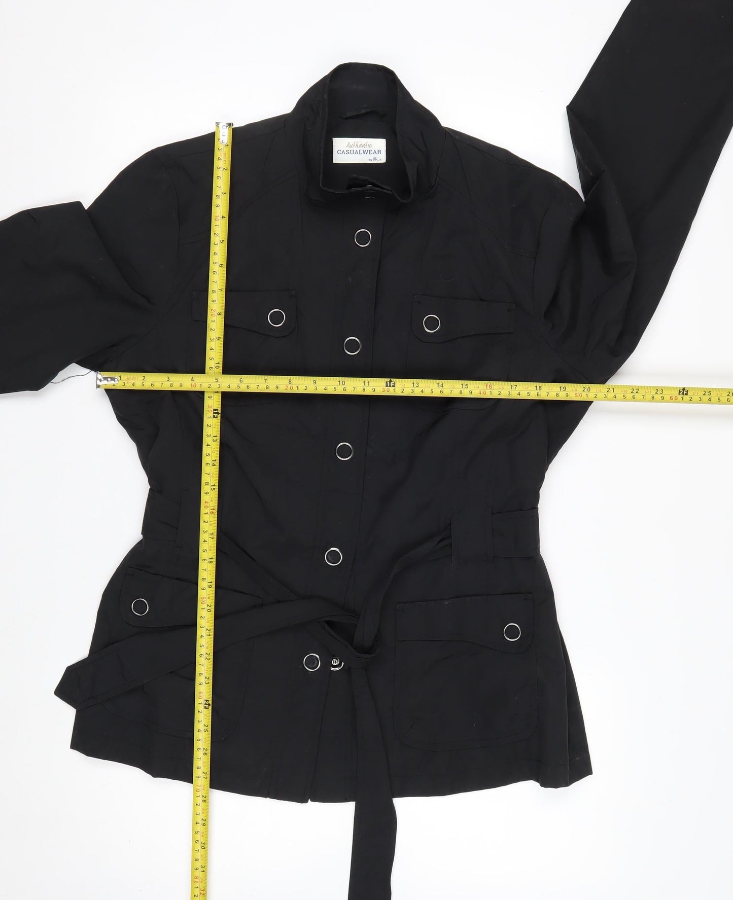 BHS Womens Black Military Style Belted Jacket Size 16