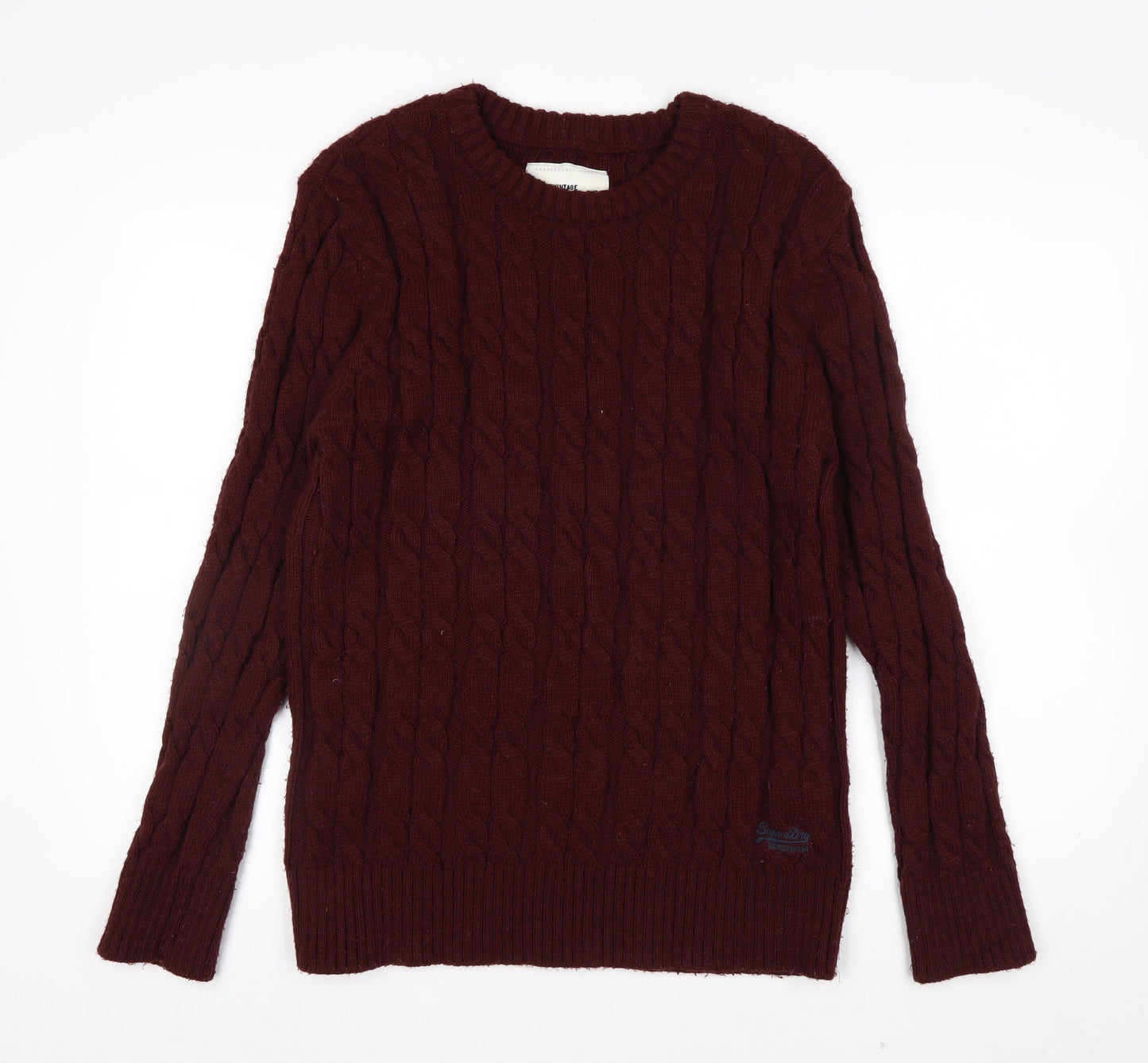 Superdry Men's Red Cable-Knit Crew Neck Jumper 2XL