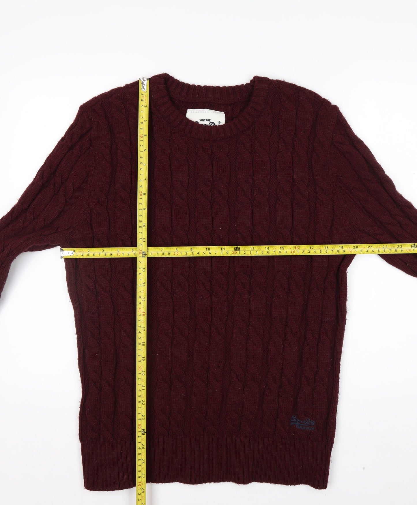 Superdry Men's Red Cable-Knit Crew Neck Jumper 2XL