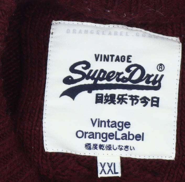 Superdry Men's Red Cable-Knit Crew Neck Jumper 2XL