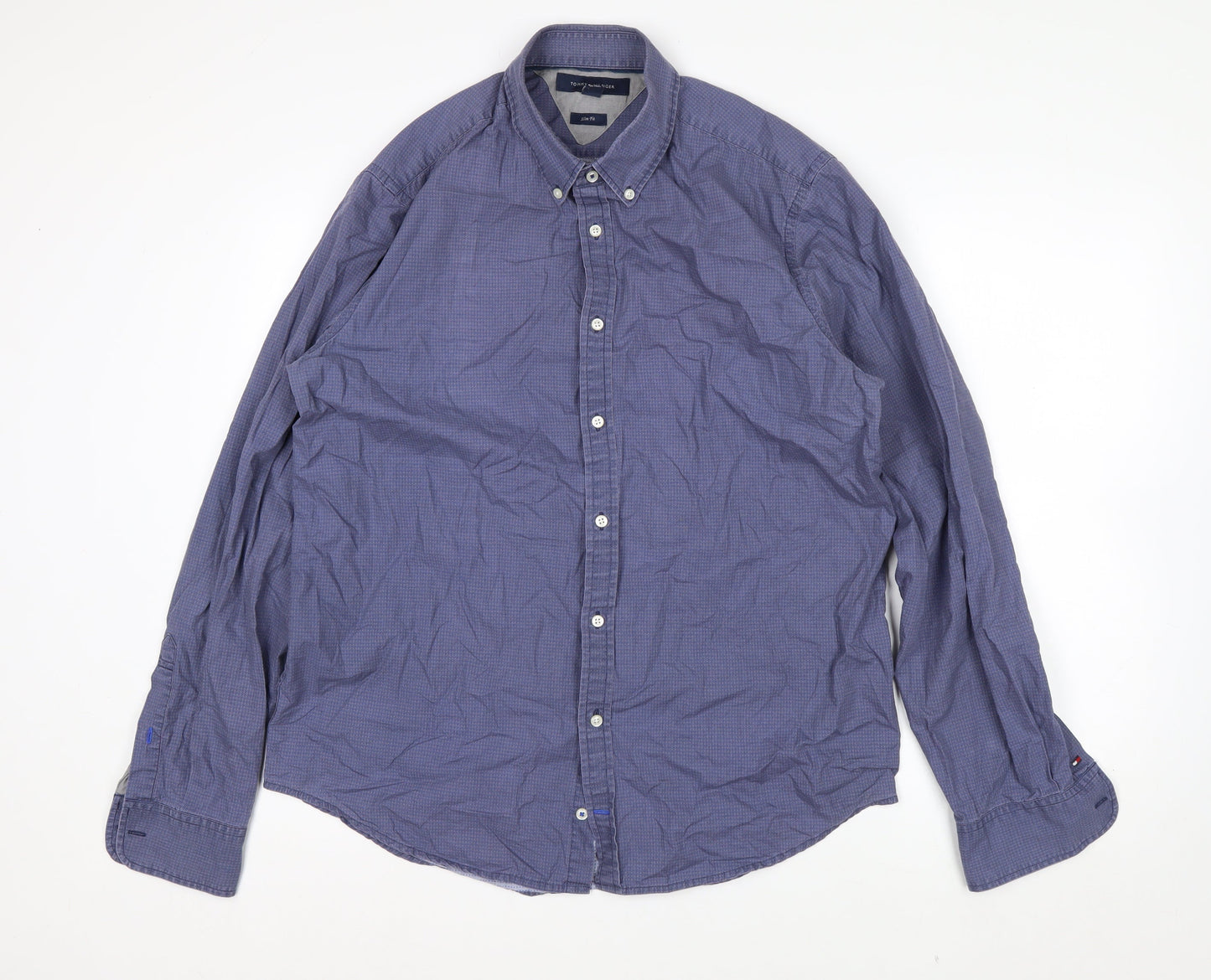 Tommy Hilfiger Men's Blue Check Cotton Button-Down Shirt XL