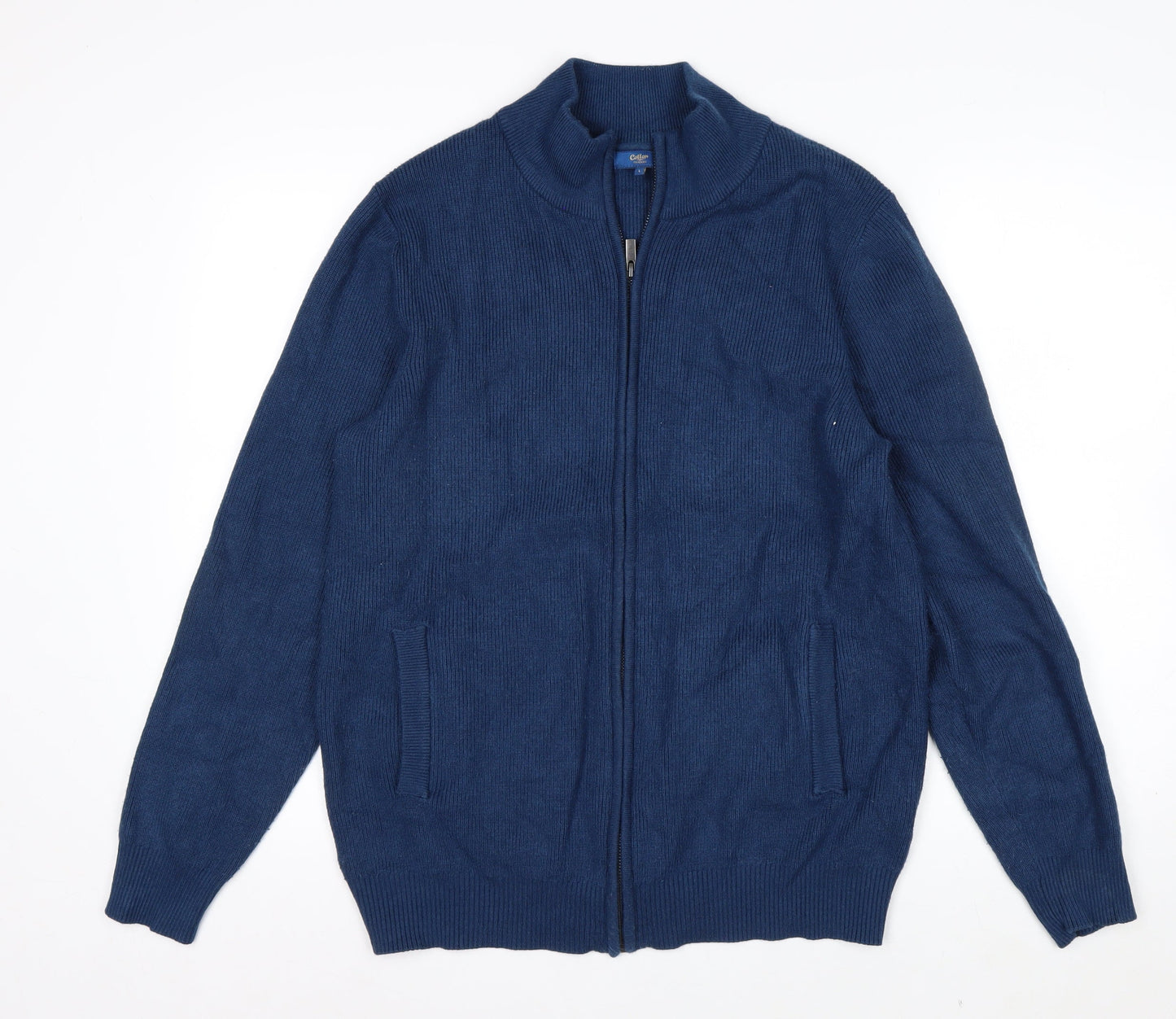 Cotton Traders Men’s Blue Full Zip Knit Jumper L High Neck