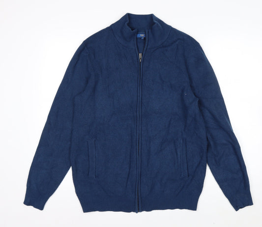 Cotton Traders Men’s Blue Full Zip Knit Jumper L High Neck