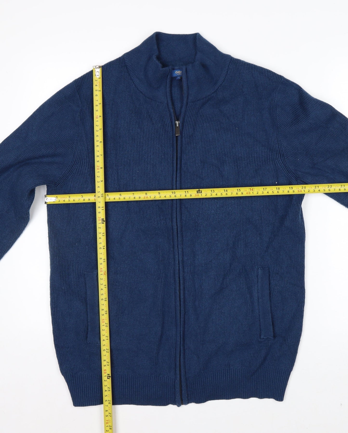 Cotton Traders Men’s Blue Full Zip Knit Jumper L High Neck