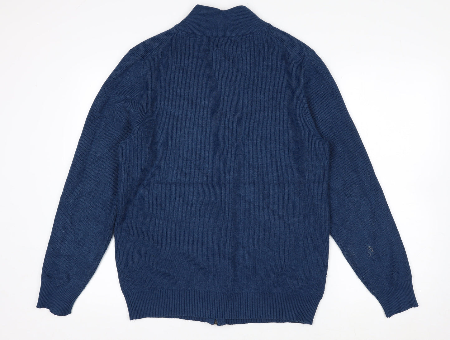 Cotton Traders Men’s Blue Full Zip Knit Jumper L High Neck