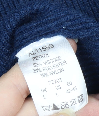 Cotton Traders Men’s Blue Full Zip Knit Jumper L High Neck