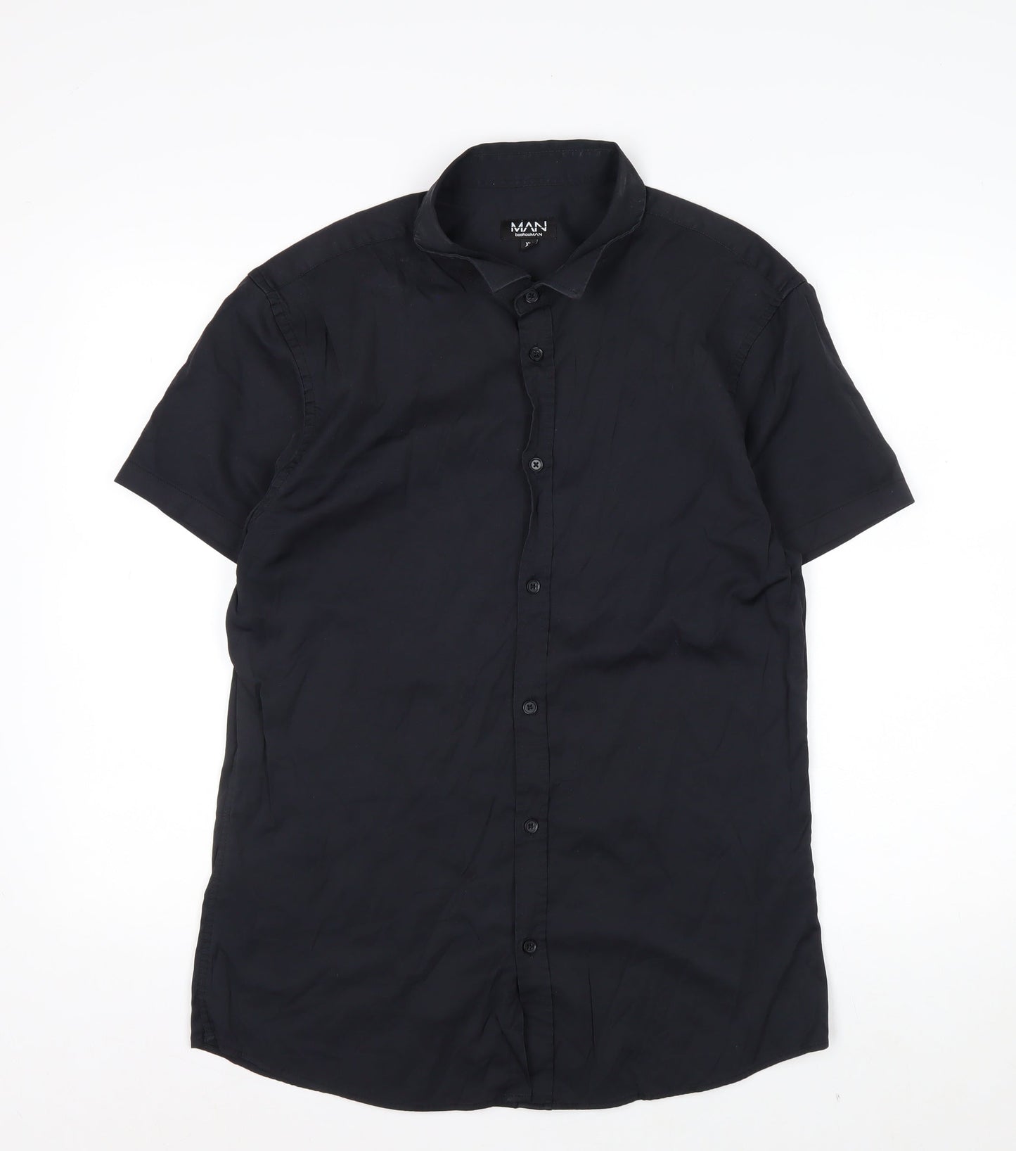 boohooMAN Men's Black XL Short Sleeve Button-Up Casual Shirt