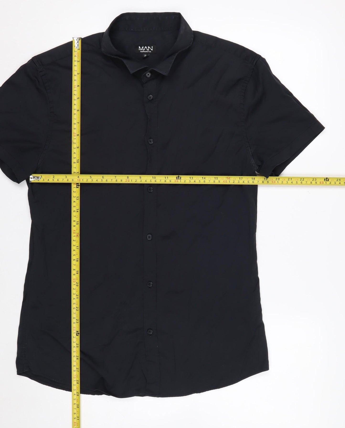 boohooMAN Men's Black XL Short Sleeve Button-Up Casual Shirt