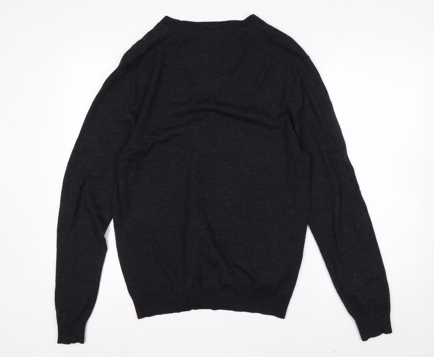Mango Men Black Wool V-Neck Cardigan L Lightweight Knit