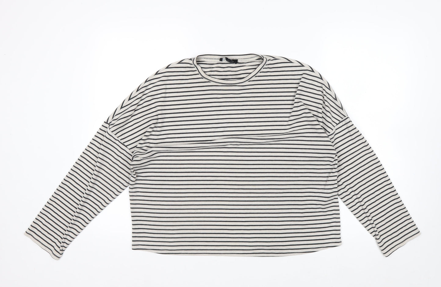 New Look Women’s White Black Striped Crew Neck Long Sleeve T-Shirt Size 12