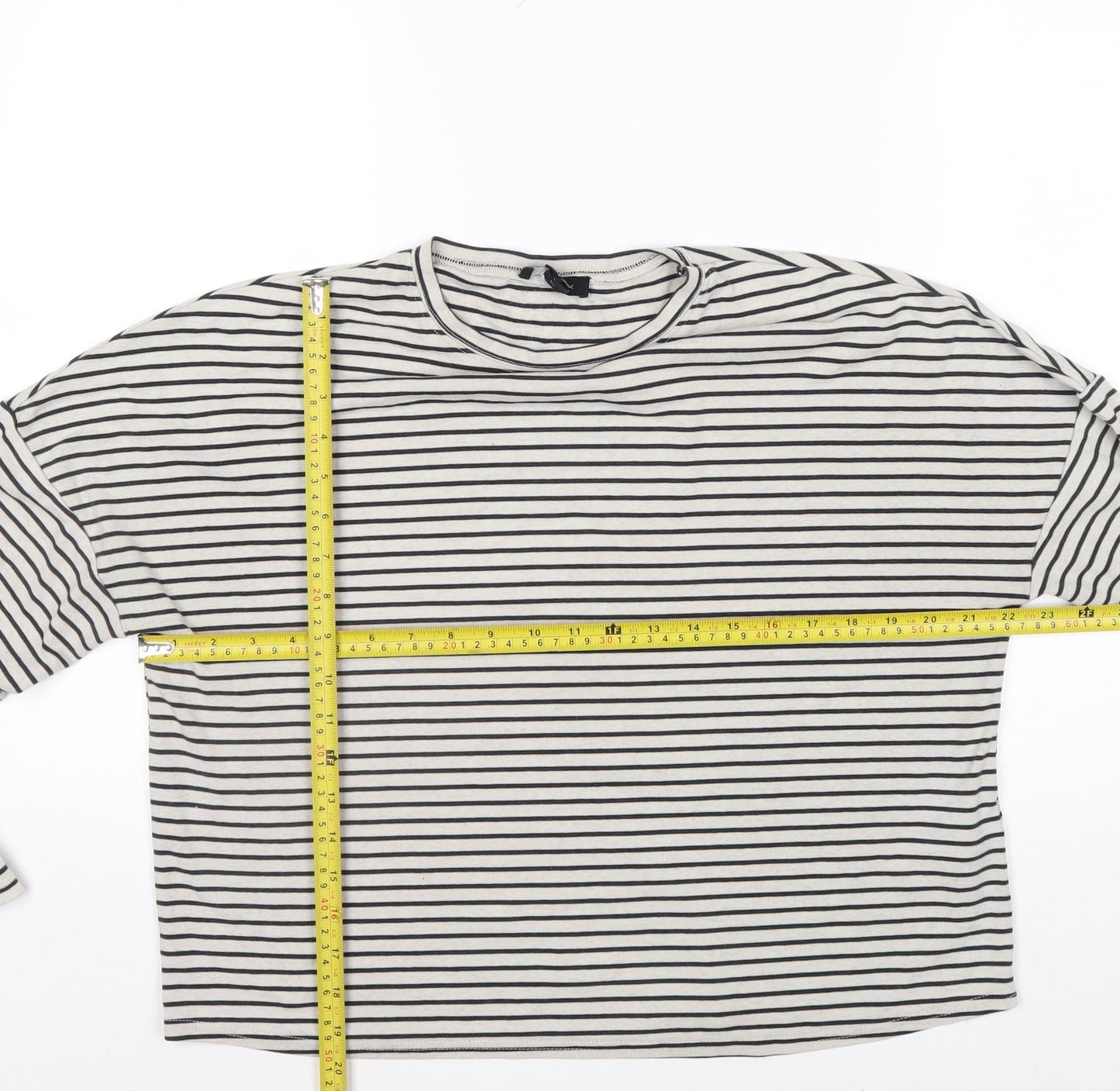 New Look Women’s White Black Striped Crew Neck Long Sleeve T-Shirt Size 12