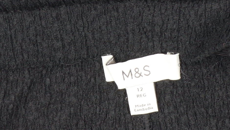 Marks and Spencer Women’s Black Cropped Knit Wide-Leg Trousers Size 12
