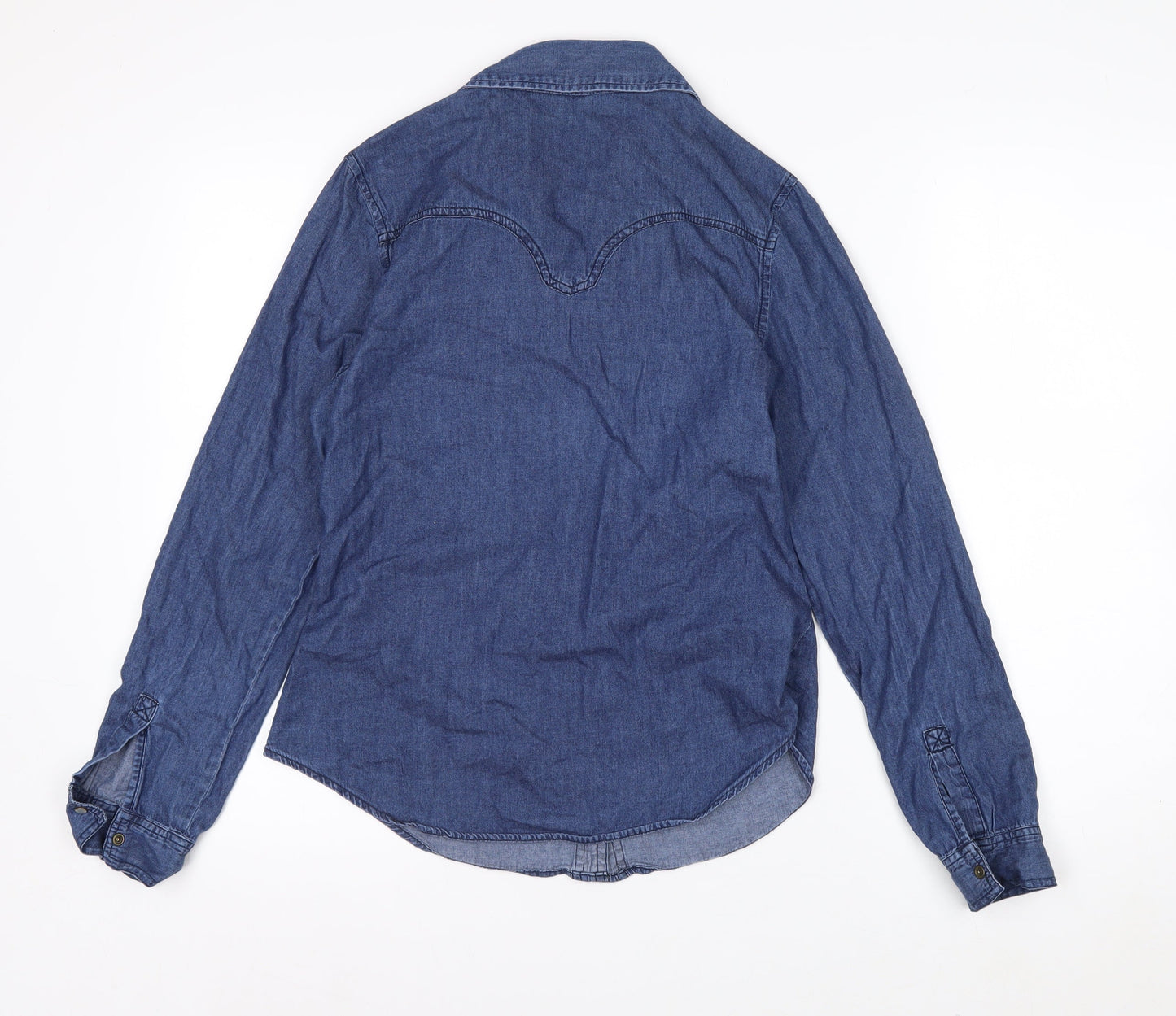 Oasis Women's Blue Denim Button-Up Shirt Size 10 Long Sleeve