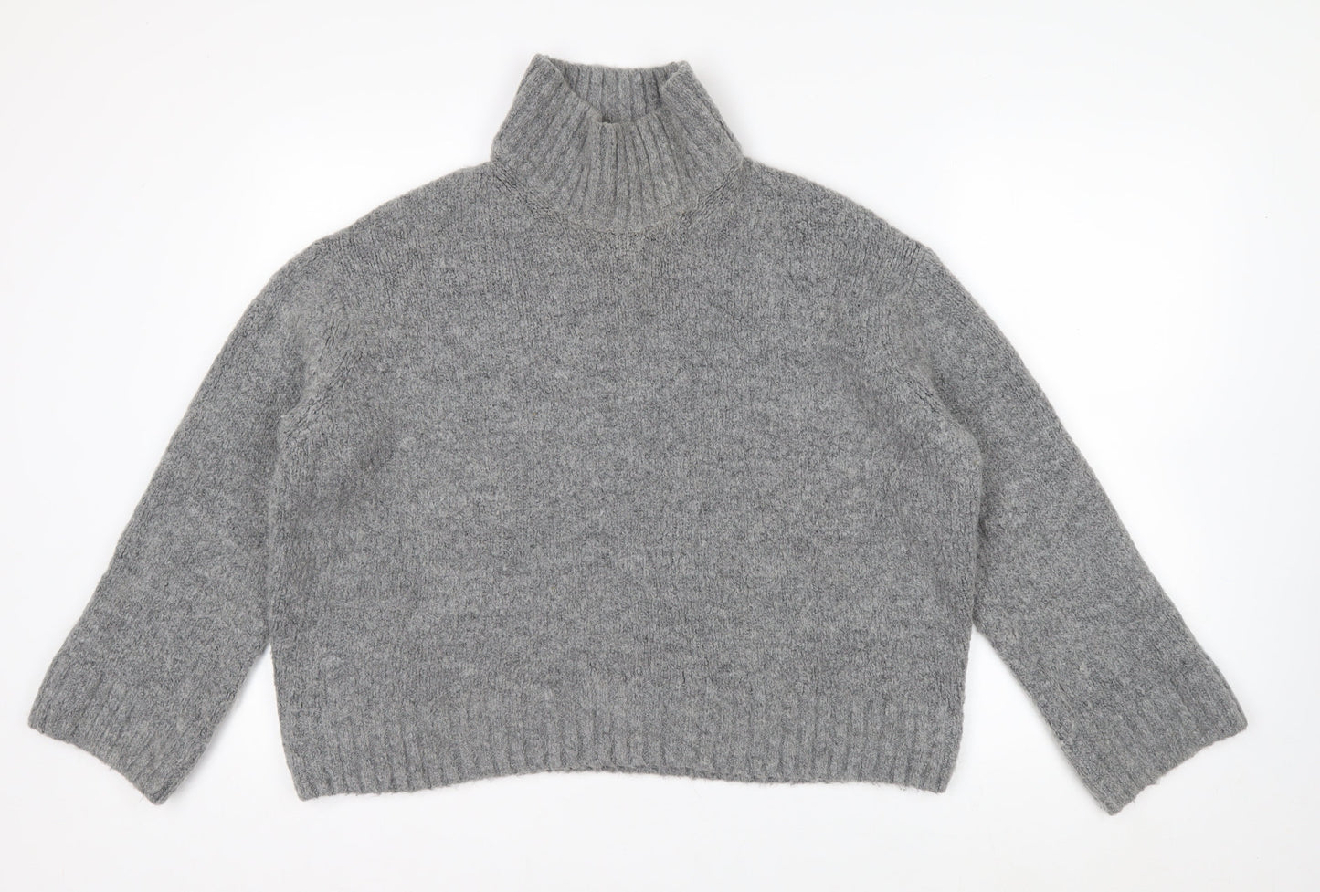 H&M Women Grey Roll Neck Wool Blend Jumper Medium Classic Winter