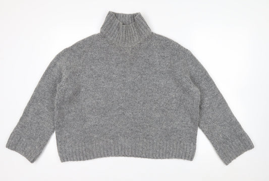 H&M Women Grey Roll Neck Wool Blend Jumper Medium Classic Winter
