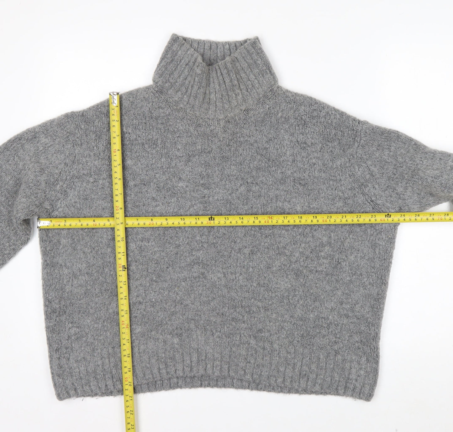 H&M Women Grey Roll Neck Wool Blend Jumper Medium Classic Winter