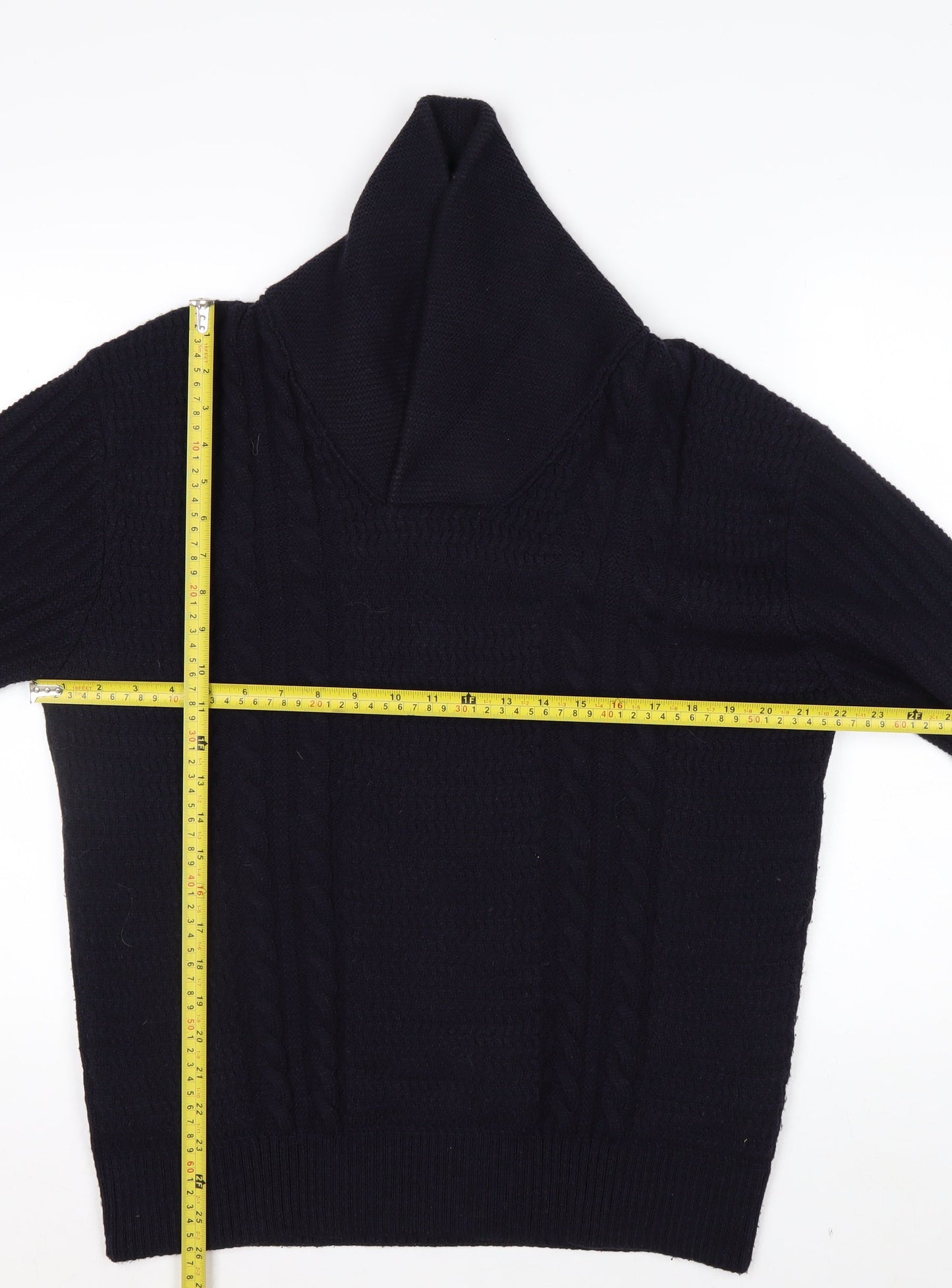 Zara Mens Black Wool Blend Roll Neck Cable Knit Jumper L
