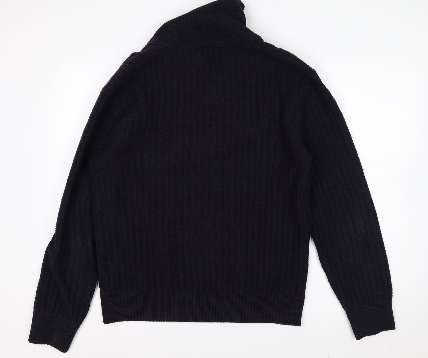 Zara Mens Black Wool Blend Roll Neck Cable Knit Jumper L