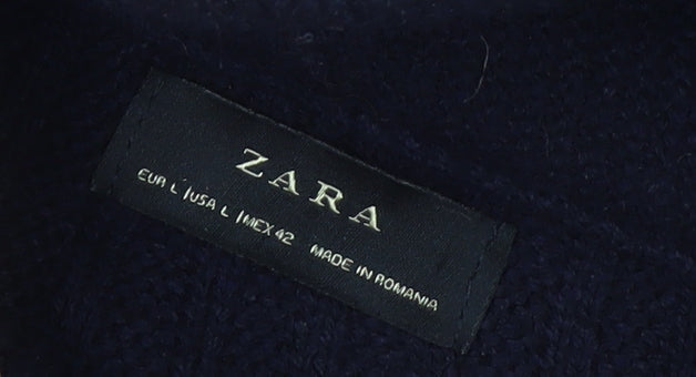 Zara Mens Black Wool Blend Roll Neck Cable Knit Jumper L
