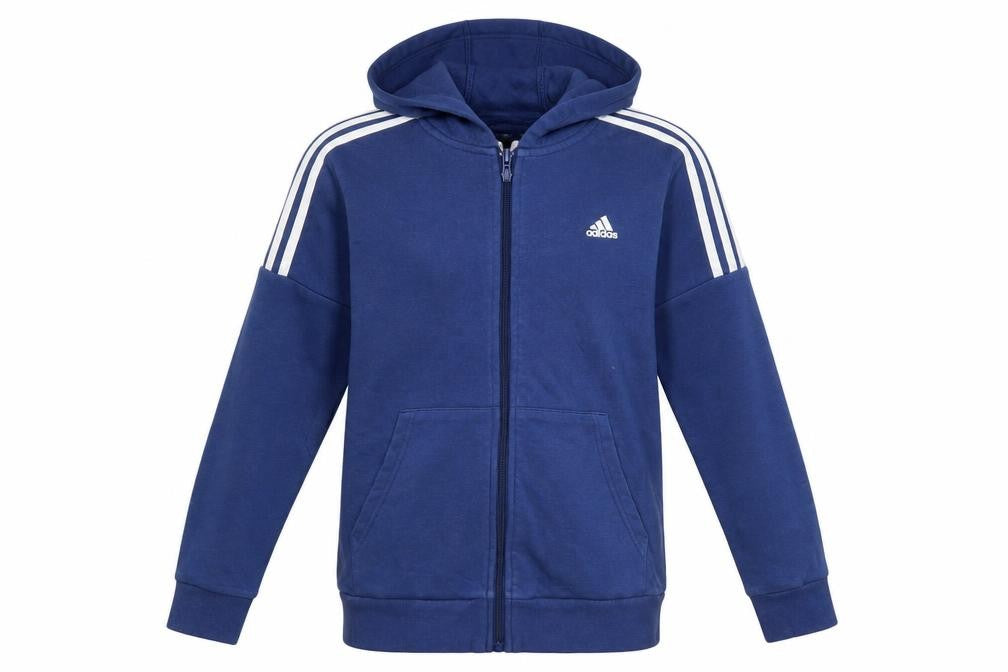 Adidas Boys Blue Full Zip Hoodie 13-14 Years Cotton Blend Lined Sportswear
