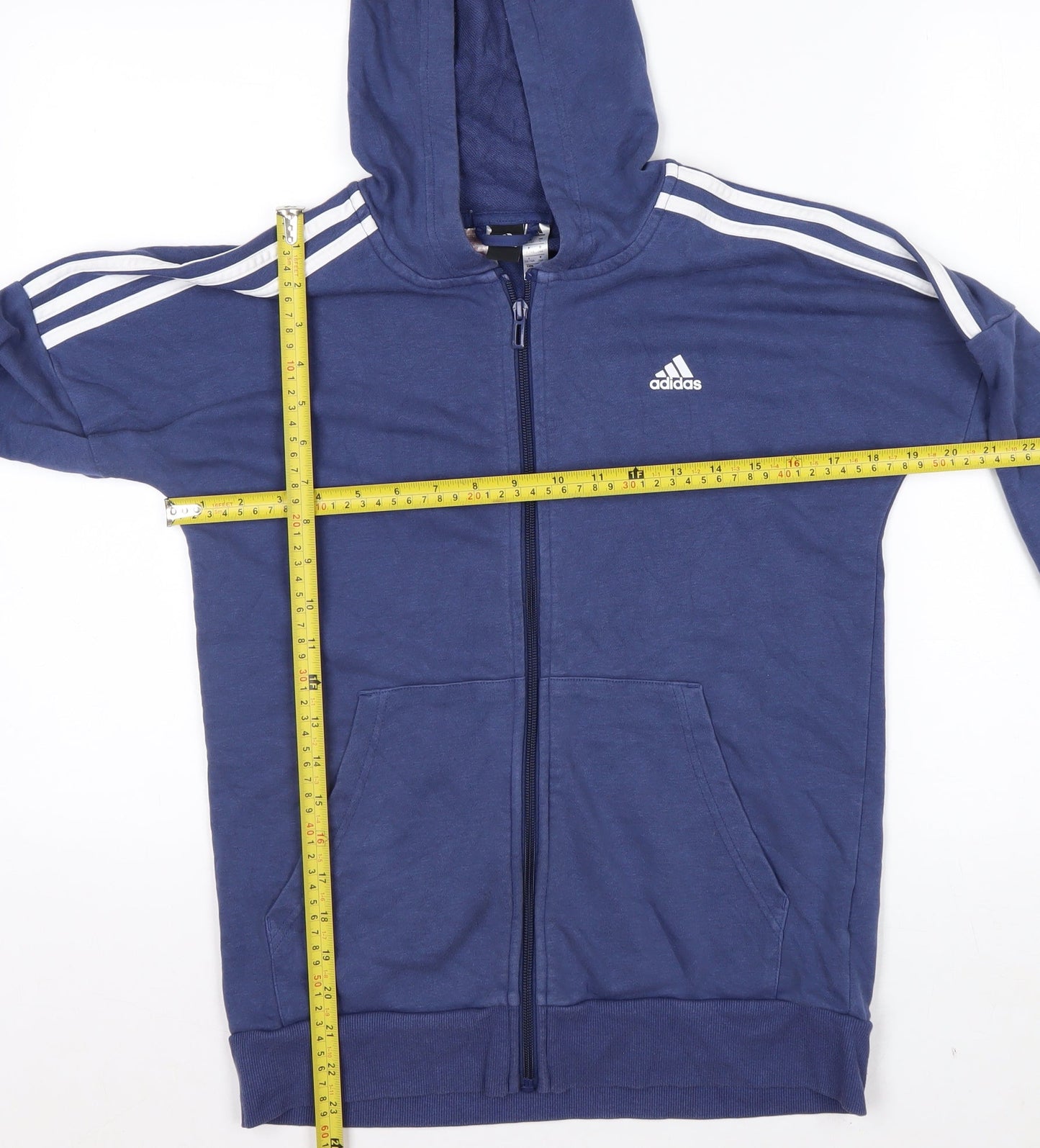 Adidas Boys Blue Full Zip Hoodie 13-14 Years Cotton Blend Lined Sportswear