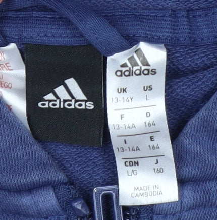 Adidas Boys Blue Full Zip Hoodie 13-14 Years Cotton Blend Lined Sportswear