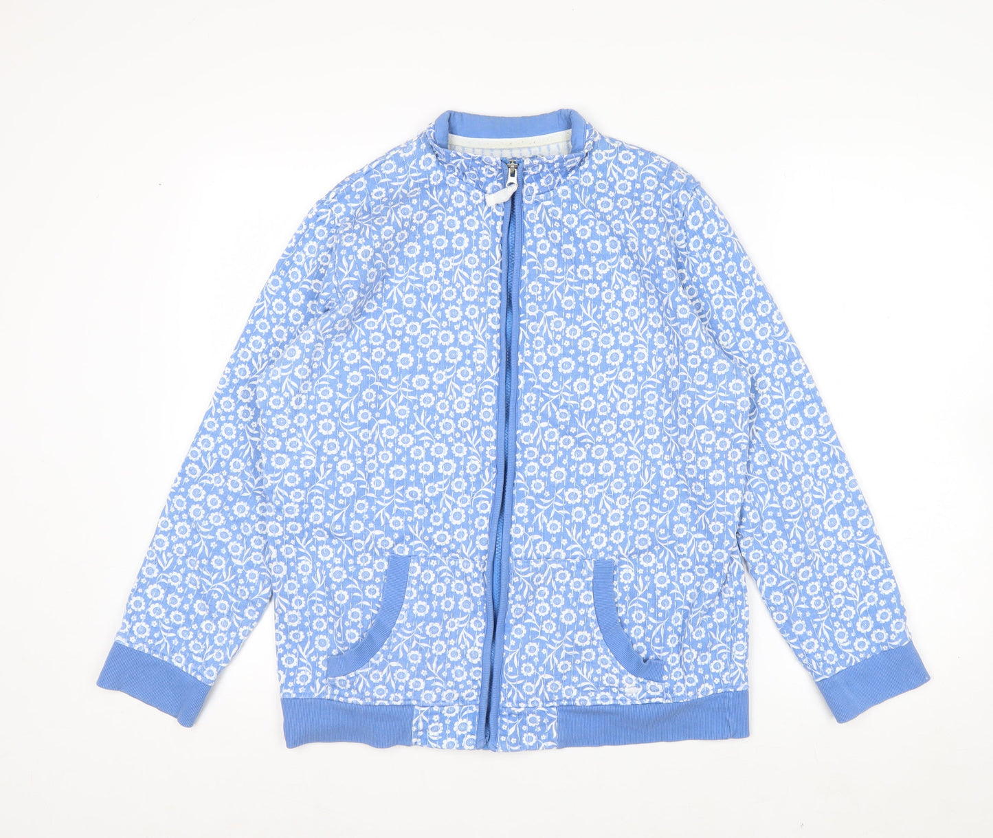 Country Rose Women Blue Floral Quilted Zip Jacket M