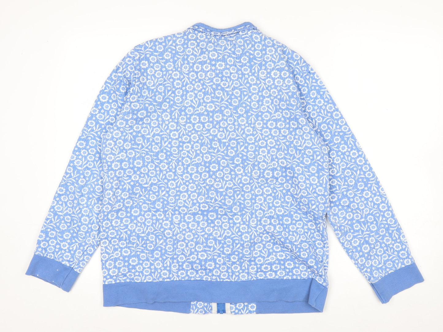 Country Rose Women Blue Floral Quilted Zip Jacket M